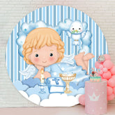 Aperturee - Round Stripe Bird Baby Shower Backdrop For Boy